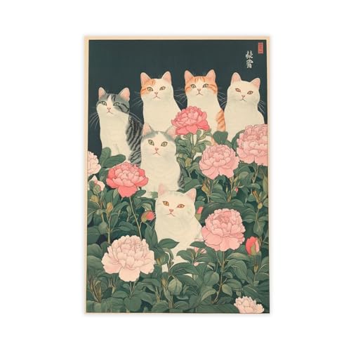 Poster vintage japonais ukiyoe sur toile chat 61x91 cm