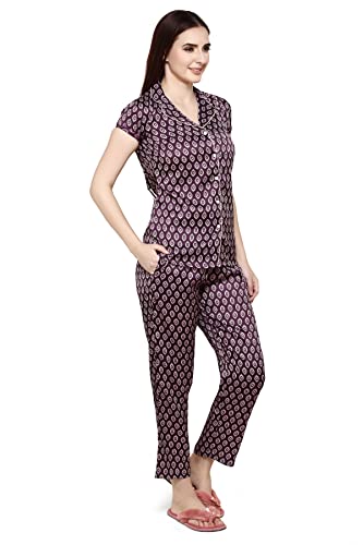 Image of Evolove Women's Polyester Half Sleeves Collared Night Suit Set /Top Pyjama Set Super Soft Comfortable (Nightsuit-Collar-HS-2)