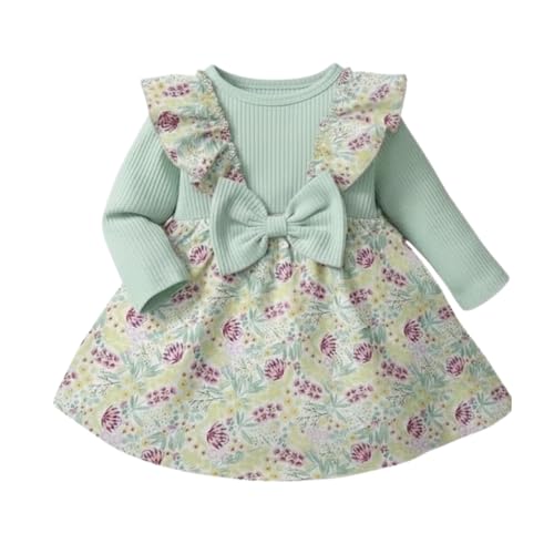 Image of A.T.U.N. (ALL THINGS UBER NICE) Baby Girls Poly Silk Frock with Bow Straps & Ruffle Sleeves | Stylish Printed Winter Dress for Kids | Cute Long Sleeve Party Frock