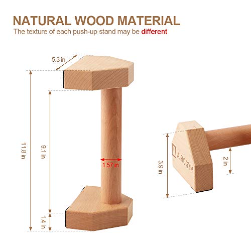 Airogym Push-Up Stand, 2 Pcs Wood Pushup Bars Non-Slip Base Exercise Home Workout Equipment, 12 In Wooden Parallettes Handle Stands Grip For Men Strength Training, Planks Calisthenics Fitness Muscle #TOP1