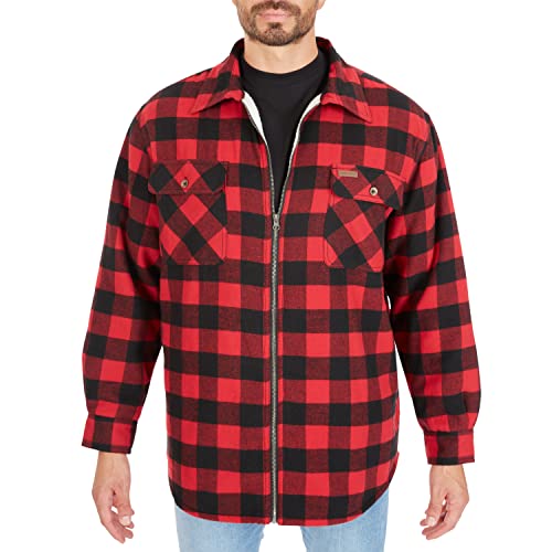 Image of Smith's Workwear Mens Zip-Front Sherpa-Lined Flannel Shirt JacketJacket