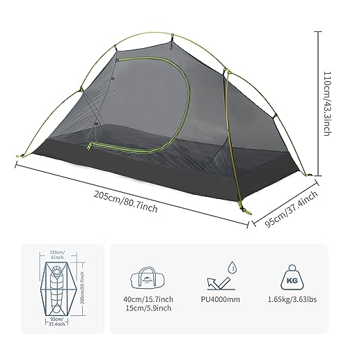 Naturehike Bikepacking 1 Person Tent - Waterproof, Easy Setup, Lightweight & Durable Backpacking Tent with Footprint Included - Image 2