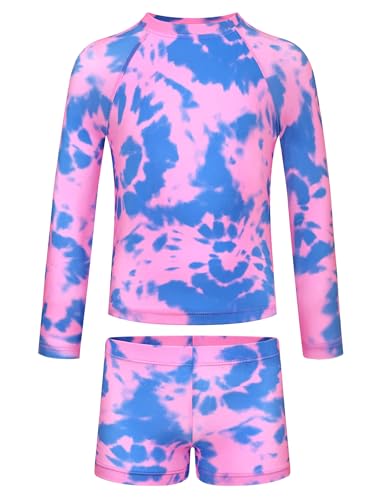 Image of TENVDA Girls Rash Guard Swimsuit Long Sleeve Bathing Suits with Shorts for 3-12 Years Old Kids