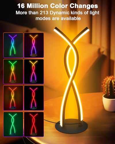 Daymeet LED Bedside Table lamp, Modern Bedside Light Desk Nightstand Lamp RGBIC Color Changing Dimmable with Remote Music Sync Bluetooth APP Control Night Light for Home Living Bedroom Office Decor