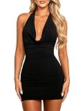 Navneet Vestidos Cortos de Fiesta Elegantes Vestido Cuello en V Profundo Mini Vestido Ajustado Curvy Noche Coctel Verano Negro, M