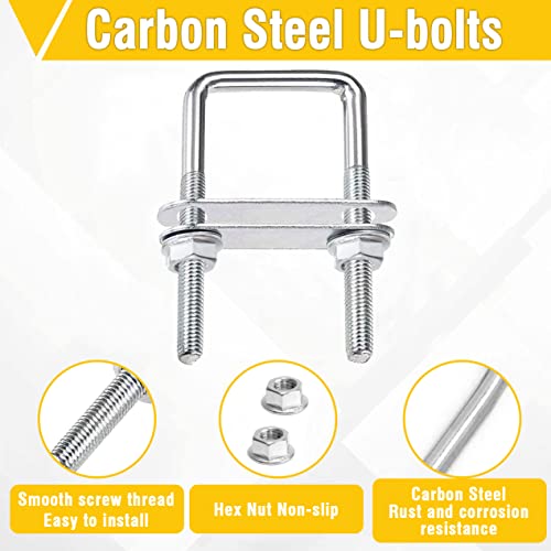 U Bolzen M6 U Bügel 80x50mm Bügelschraube Quadratisch mit Rahmenplatte und Unterlegscheiben, 8 Stück