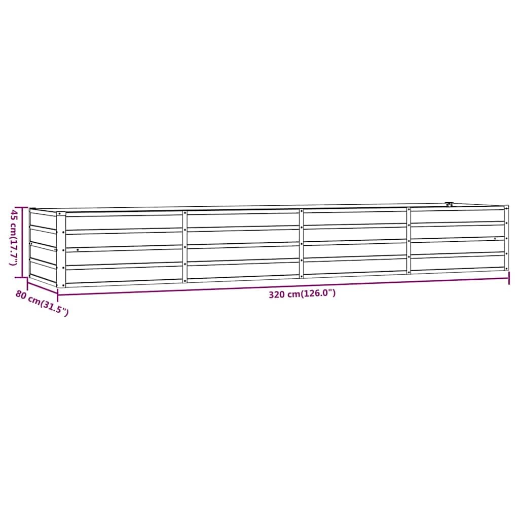 Podwyższona grządka ze stali kortenowskiej, 320 x 80 x 45 cm, z otwartym dnem i bezpiecznym zagięciem krawędzi, do ogrodu, na taras, balkon, donica na rośliny