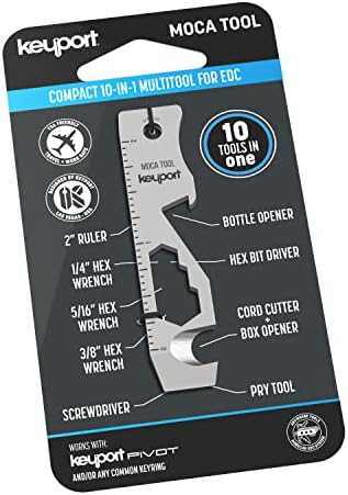 Keyport MOCA 10-in-1 Keychain Multitool | EDC Multi Tool - Prybar, Bottle Opener, Screwdriver, Box Opener, Cord Cutter & More | TSA Friendly Key Tool | Stainless Steel | Keyport Pivot Compatible