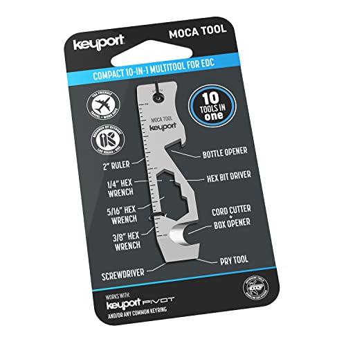 Keyport Moca 10-In-1 Keychain Multitool | Edc Multi Tool - Prybar, Bottle Opener, Screwdriver, Box Opener, Cord Cutter & More | Tsa Friendly Key Tool | Stainless Steel | Keyport Pivot Compatible #TOP10