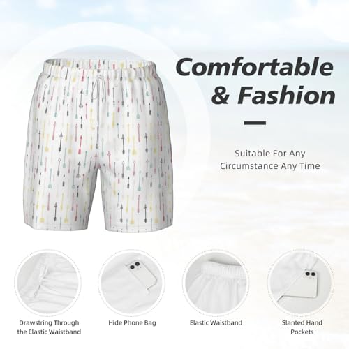 Men's Boho Style Arrows Print Quick-Dry Mesh Swim Trunks Stretch Lining Beach Shorts Surfing Summer Vacations White4