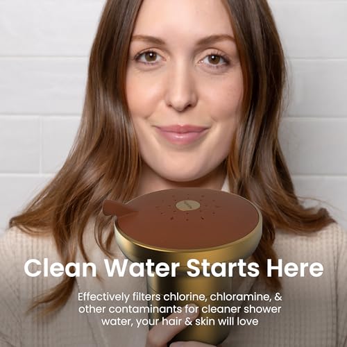 Image of AquaTru Shower - Advanced Shower Filter Removes Impurities from Hard Water to Support Healthy Skin, Scalp, Hair, Reduce Breakage, and Enhance Your Beauty and Self-Care Routine (Brushed Gold)