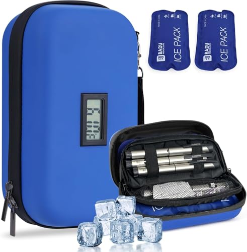 Image of Insulin Travel Organizer - TSA Approved Diabetic Medicine Storage Bag with Temperature Display and 2 Cooling Gel Packs (Blue.)