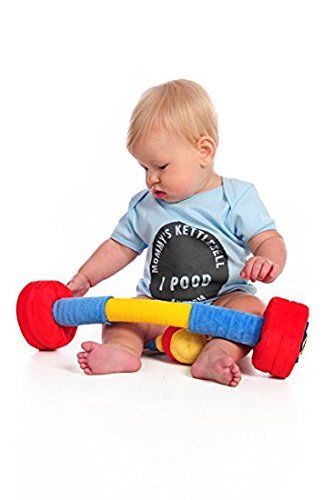 WOD Toys Baby Barbell Plush with Rattle - Safe, Durable Fitness Toy for Newborns, Infants and Babies