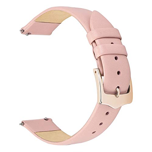 EACHE Quick Release Men & Women Leather Watch Bands Thin Leather Watch Straps for Ladies 12mm 14mm 16mm 18mm 20mm More Color For Choice…, Pink-Rose Gold Buckle, 18mm, Modern