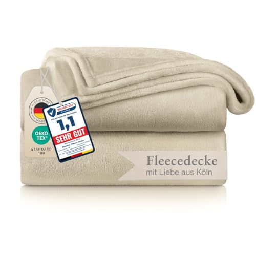 Blumtal Kuscheldecke flauschig - Oeko-TEX zertifizierte Fleecedecke 150x200 cm - Wohndecke 150x200 cm - Wohn- & Kuscheldecke Beige 150x200 - Fleecedecke Beige - Kuscheldecke flauschig