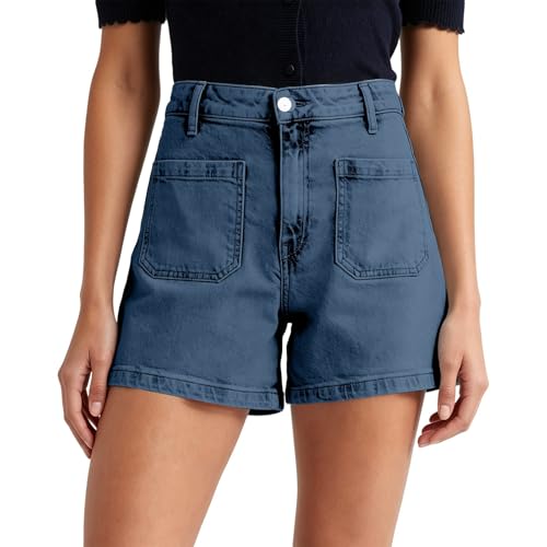 Short en jean femme à larges poches avant et tissu respirant taille haute