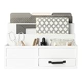 Blu Monaco White Wood Mail Organizer with Drawer and Pen Holder - Desk Organizers and Storage for...