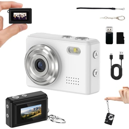 Mini Digital Camera Keychain Tiny Pixel Hd 1080p Retro Keychain Camera Micro Portable That Works Camera for Travel Study Recording (White 64G)