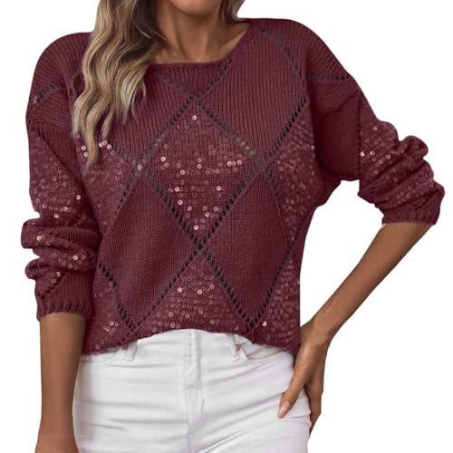 Pull tricoté pour femme avec paillettes éclatantes, idéal pour rester élégante et au chaud en hiver