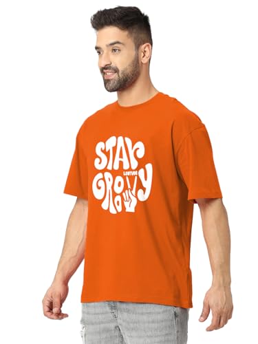 Image of LEOTUDE Half Sleeve Cottonblend Graphic Print Round Neck Drop Shoulder