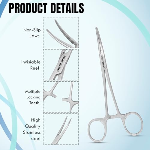 Boujee Trends Hemostat Crile Forceps 5.5\" Versatile Fishing Pliers Forceps, Stainless Steel, Piercing Tweezer Serrated Long Serrated Jaws, Locking Mechanism, and Lightweight Design (1,Curved)