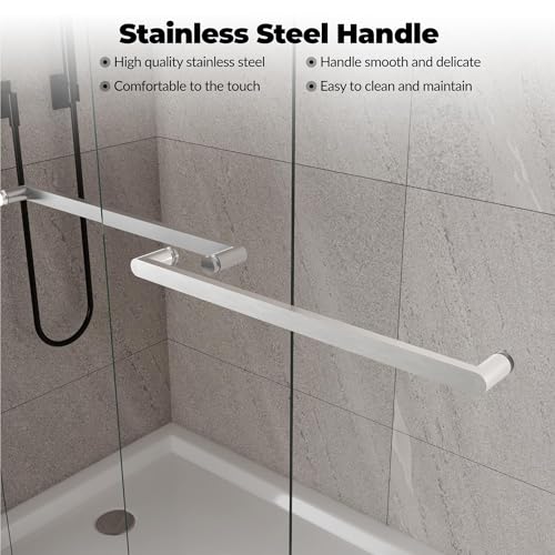 Image of 44 inch-48 inch W x 72 inch H Double Sliding Shower Door - Semi-Frameless Bypass Bathroom Door with 1 /4 inch(6mm) Tempered Glass, Brushed Nickel Finish, for Walk-in Shower & Bathroom
