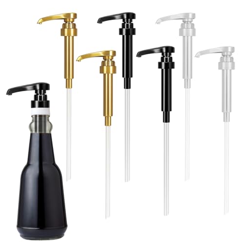 6 Stück Sirup Spender, Monin Sirup Pumpe, Kaffee Sirup Spender, Dosierpumpe 1L Sirup, Pumpspender Sirup für Kaffee, Tee und Getränke, Gold, Schwarz, Weiß