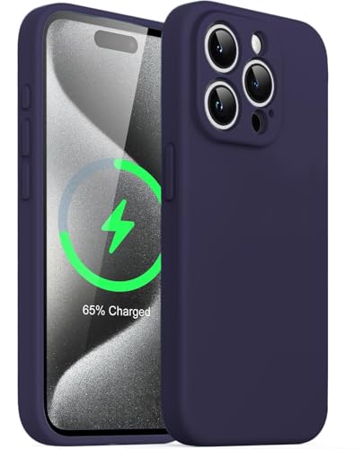 Image of DIZORO Compatible for iPhone 15 PRO Camera Protection Case 6.1, Slim Liquid Silicone 3 Layers Full Covered Soft Gel Rubber Phone Case Protective Cover 6.1 Inch - Deep Purple.
