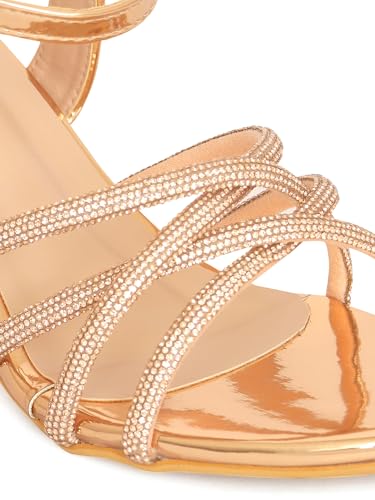 Image of ELLE Women's Glam Block Heel Sandals with Dazzling Strap Detail