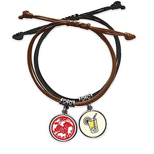 Bracelet zodiaque chinois cheval corde main chaîne cuir et motif coupure de papier