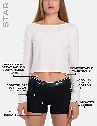 Cueca boxer feminina WOXER macia e confortável com entrepernas de 7,6 cm micro modal, Black 2.0, M