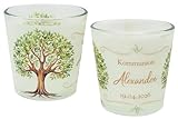 ZauberDeko Personalisierte Windlichter Banderole Baum des Lebens Grün - Kommunion Taufe Konfirmation Tischdeko 7,5cm H, Menge:2 Stück