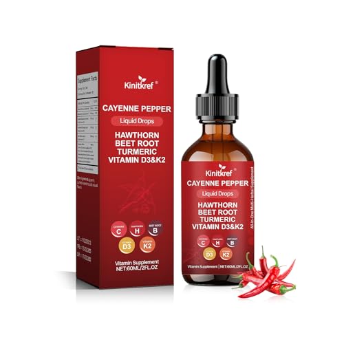 Kinitkref Vascu Flow Cayenne Pepper Drops 2000mg | with Hawthorn & Beet Root for Blood Flow Support | Natural Cardiovascular Supplement | Alcohol-Free & Vegan Liquid Drops (1 Bottle)