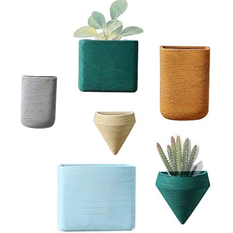 Purzest Ceramic Hanging Planters Geometric Wall Decor Container Flower Pot Holder Great for Succulent Plants, Air Plant, Mini Cactus, Faux Plants (Set of 6) Cover