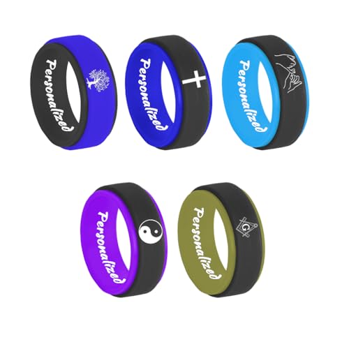 Laser Engraving Custom Logo Text Silicone Rings 8mm Breathable Silicone Rubber Ladder Silicone Promise Engagement Inspirational Belief Religious Bereavement Ring Birthday Gift,Size 6 to 142