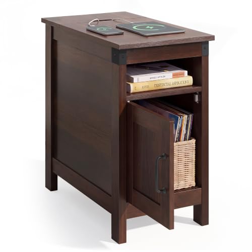 WLIVE End Table with Charging Station, Narrow Side Table for Living Room, Farmhouse...