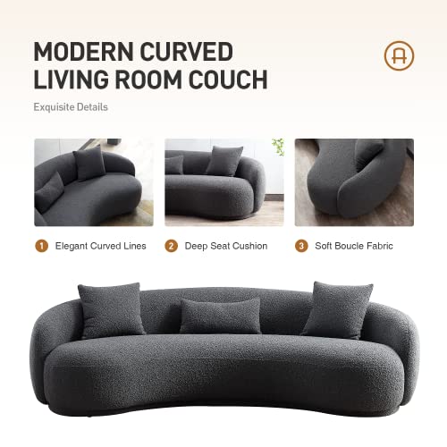 Acanva Mid Century Modern Curved Living Room Sofa, 4-Seat Boucle Fabric Couch For Bedroom, Office, Apartment, Dark Grey #TOP4
