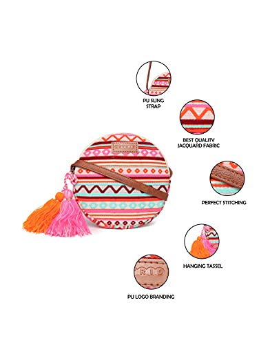 ASTRID Round Textured Sling Bag For Girls With Zip - Image 5