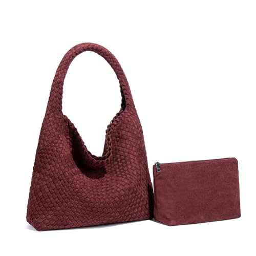 Image of Woven Leather Bags for Women Knoted Women Handbag Designer Shoulder Bucket Purse Handmade Fashion Tote Hobo Bag Small