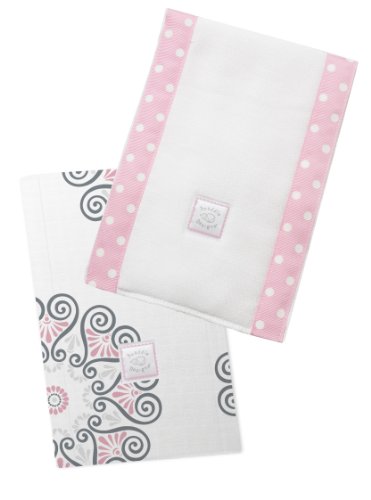 SwaddleDesigns Baby Burpies, Set of 2 Cotton Burp Cloths, Pink Medallions