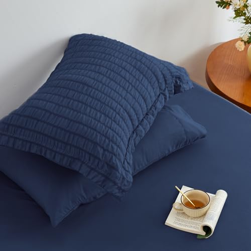 Love's cabin Seersucker Dark Blue Twin Comforter Set, 5-Piece All Season Lightweight Bed in a Bag Bedding Set with Comforter, Flat Sheet, Fitted Sheet, Pillowcase and Sham by Love's cabin - Image 6
