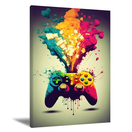 Video Game Wall Art Gaming Room Wall Decor Colorful Game Controller Wall Art Street Graffiti Canvas Painting Gaming Posters Controller Prints for Boys Teens Bedroom Playroom Dorm 16x24inch UNFRAMED