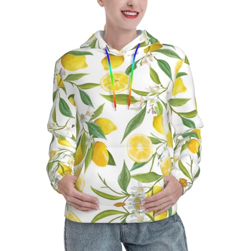 Sweat à capuche citrons tropicaux pour femme avec poche kangourou
