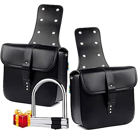 1 Pair Motorcycle Side Saddlebags PU Leather Waterproof Rear Seat Saddle Bag Travel Tool Tail Luggage Black Cover