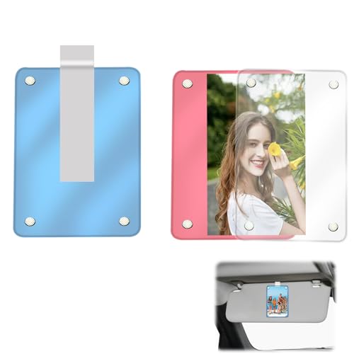 Image of HINGTAI 2Pcs Car Picture Holder Visor Photo Clip Acrylic Magnetic Personalized Car Accessories Vertical Horizontal Display for Adding Family or Personal Photos