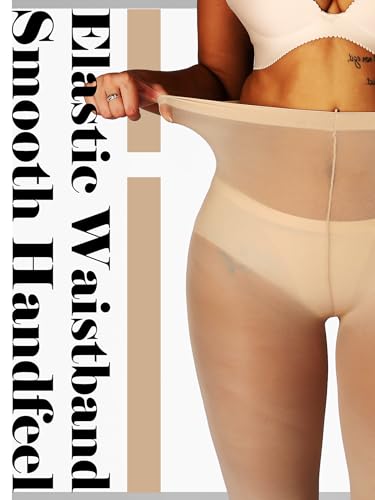 Image of HONENNA Semi Opaque Silky Women Pantyhose Tights, 20+ Colors Invisibly Toe Reinforced 60 Den Size A-E