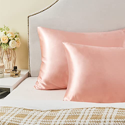 BEDELITE Satin Pillowcase with Zipper, Coral Pillow Cases Queen Size Set of 2, Super Soft and Cooling Similar to Silk Pillow Cases, Gift for Women Men(20x30 Inches)