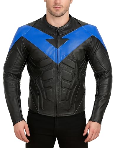 Veste de moto en cuir véritable Fashion_First de style vintage et robuste