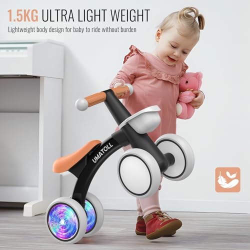 Image of Umatoll Colorful Lighting Baby Balance Bike Toys for 1 Year Old Boys Gifts, Adjustable Seat Baby Walker, One Year Old Boy Birthday Gifts, 12-24 Months Toddler First Ride on Toys
