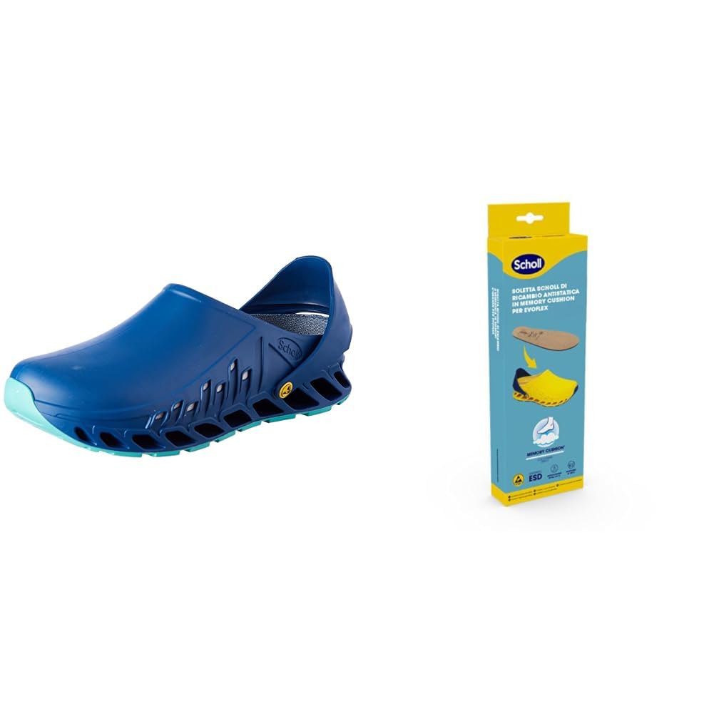 Scholl Evoflex Azul + Plantillas PRO Antiestáticas Scholl con Memory Cushion para Evoflex – Azul/Negro